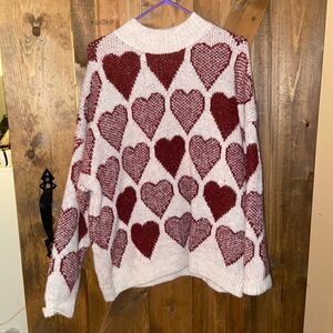ADORA Heart Patterned Sweater - Burgundy and Cream